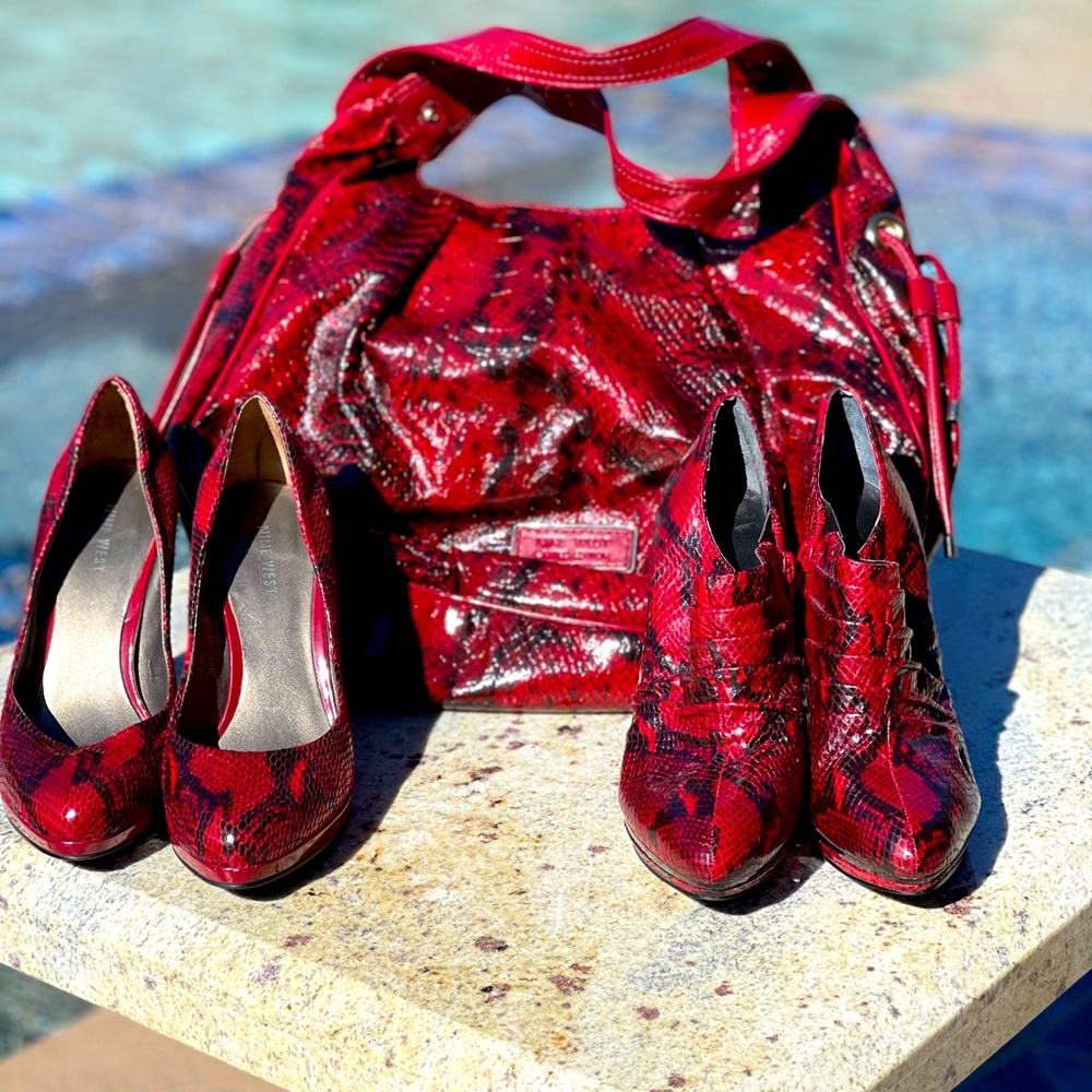 Red Nine West Faux Snake Skin